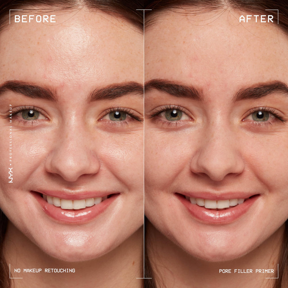 NYX Professional Makeup Pore Filler matte-finish application demonstrates long-wear pre-foundation prep.