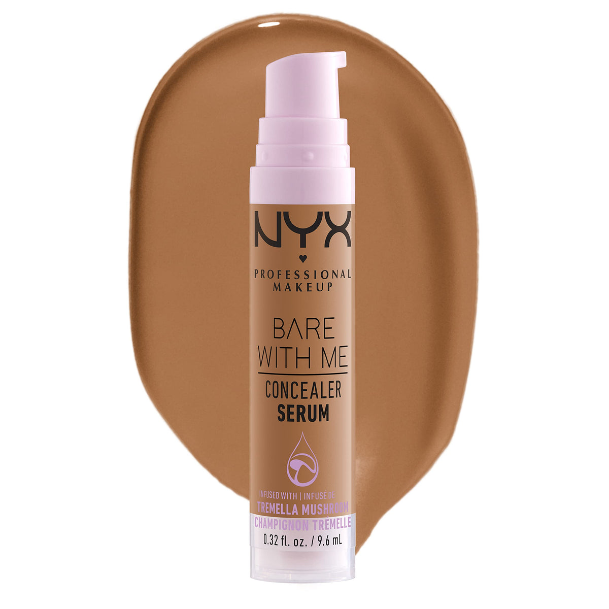 NYX Bare With Me Concealer Serum packaging highlights brand, ideal for on-shelf shade selection.