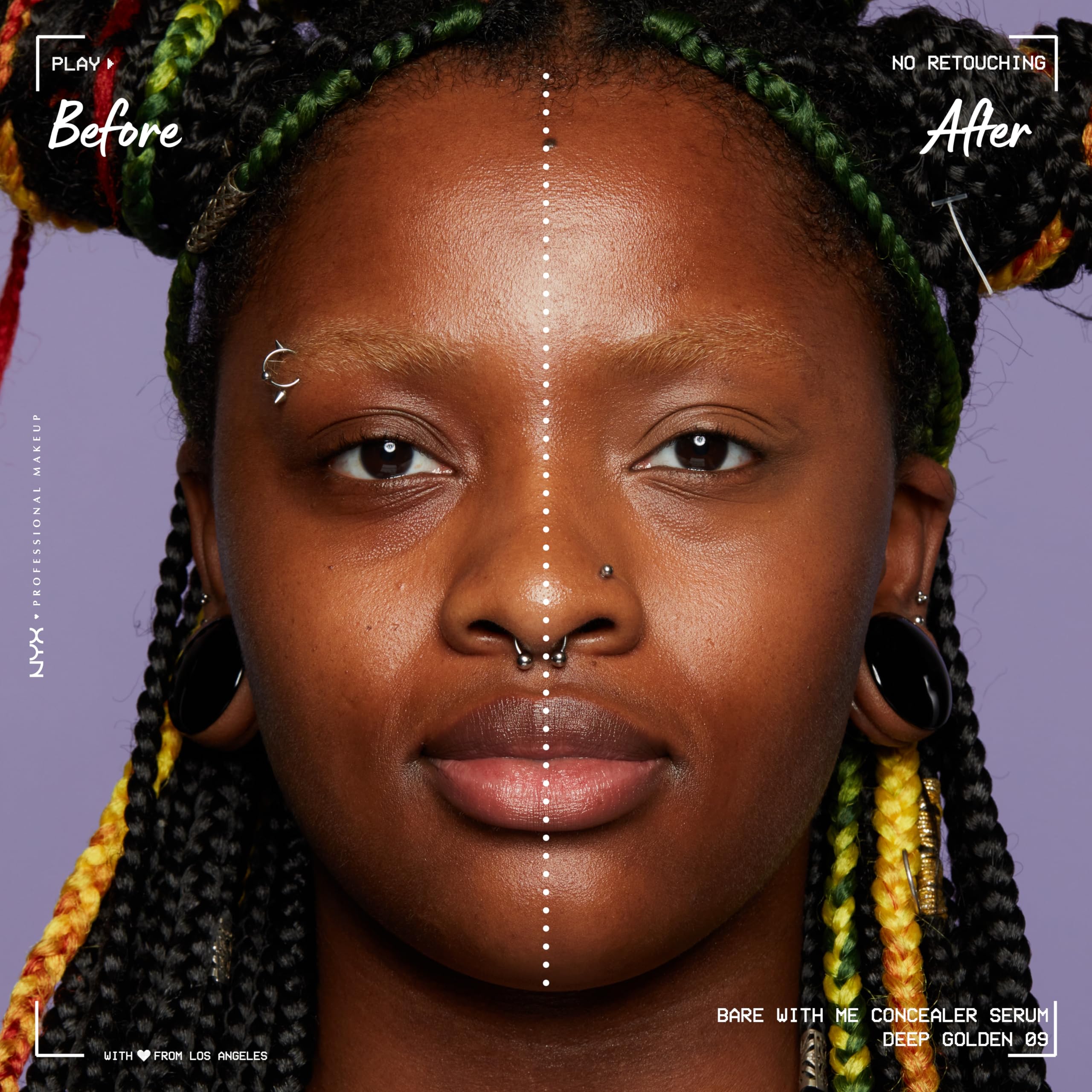NYX Bare With Me Concealer Serum skin application demonstrates lightweight, natural finish.