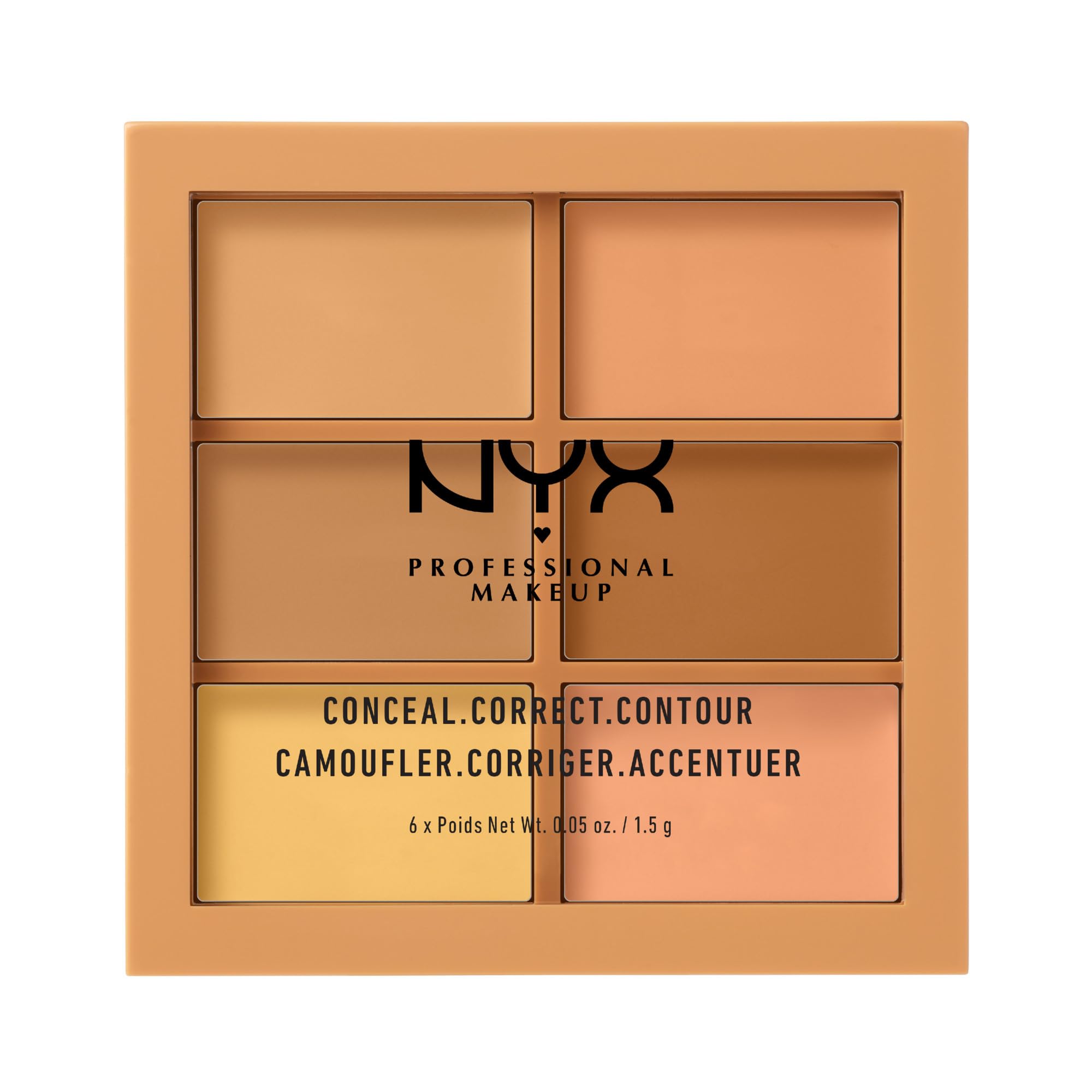 NYX Conceal Correct Contour Palette Medium swatch shows six shades for versatile corrections