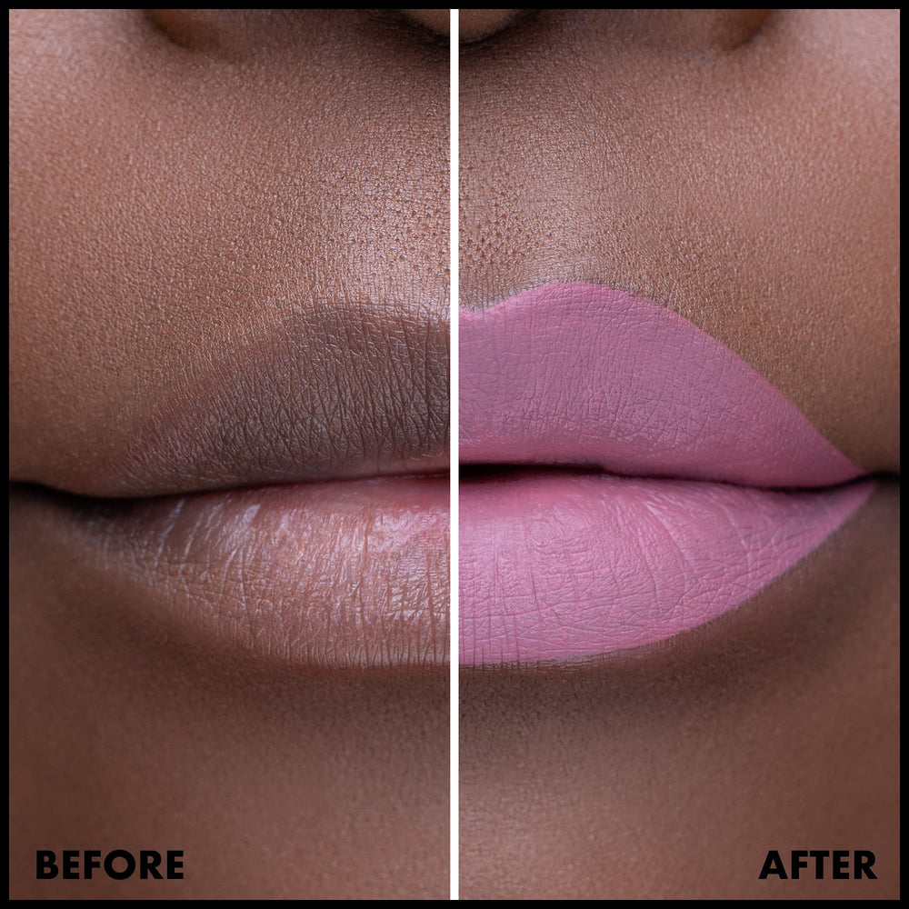 NYX Lip Lingerie XXL application swatch with brush demonstrates precise lip tint options.