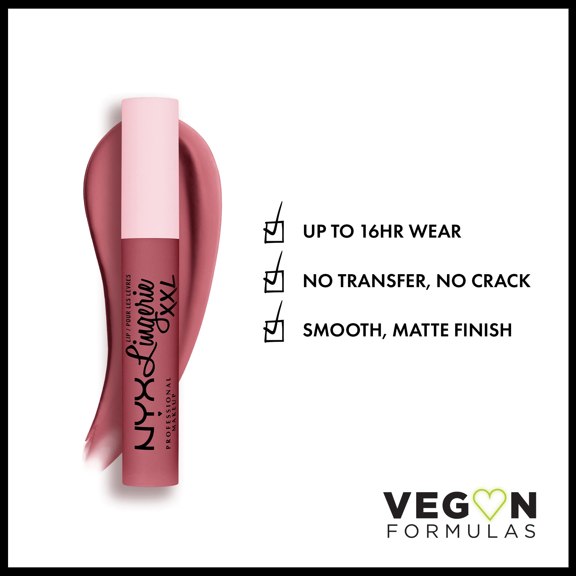 NYX Lip Lingerie XXL Flaunt It swatch shows creamy, transfer-free matte finish.