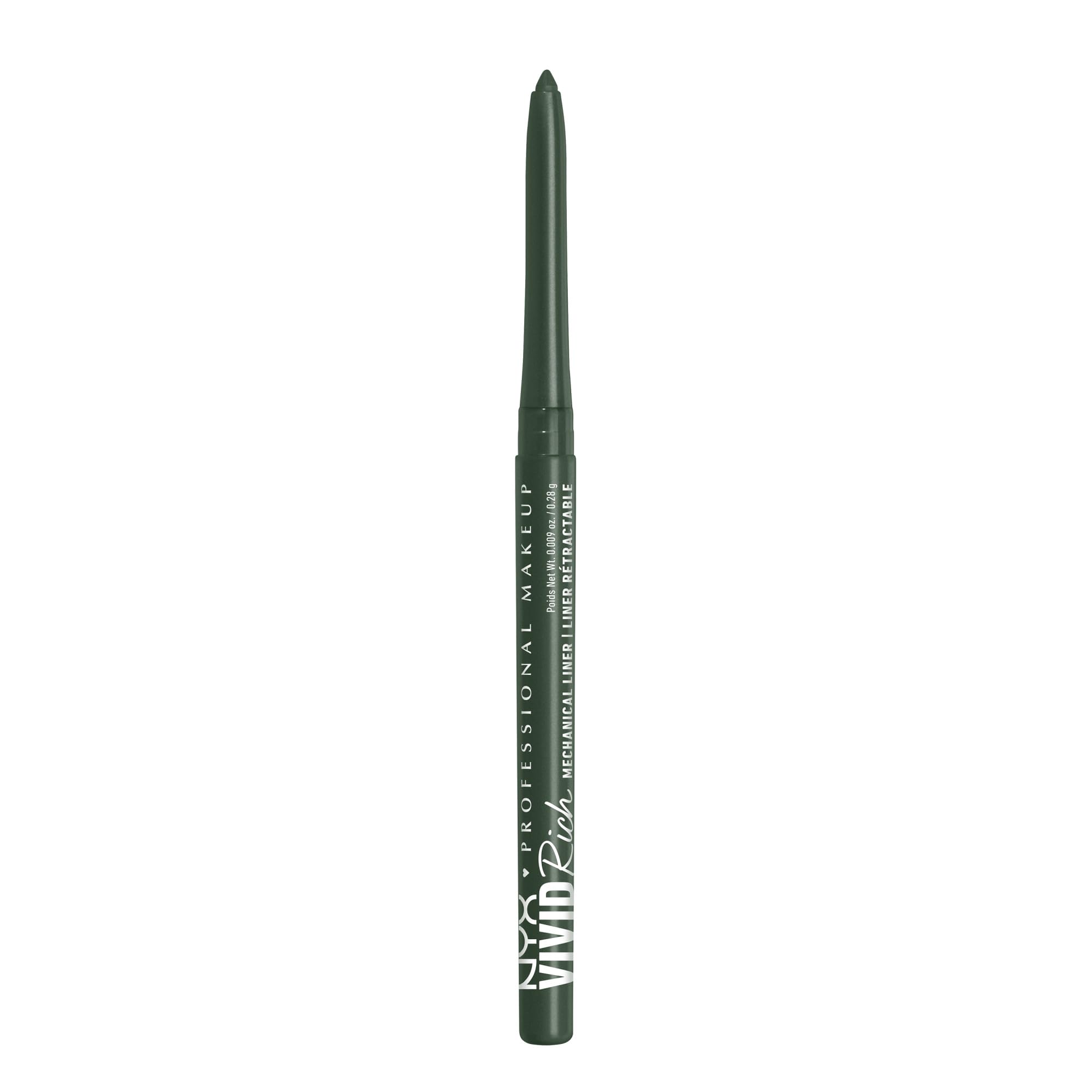 NYX Professional Makeup Mechanical Eye Pencil Emerald Empire swatch shows a rich emerald matte liner for bold looks.