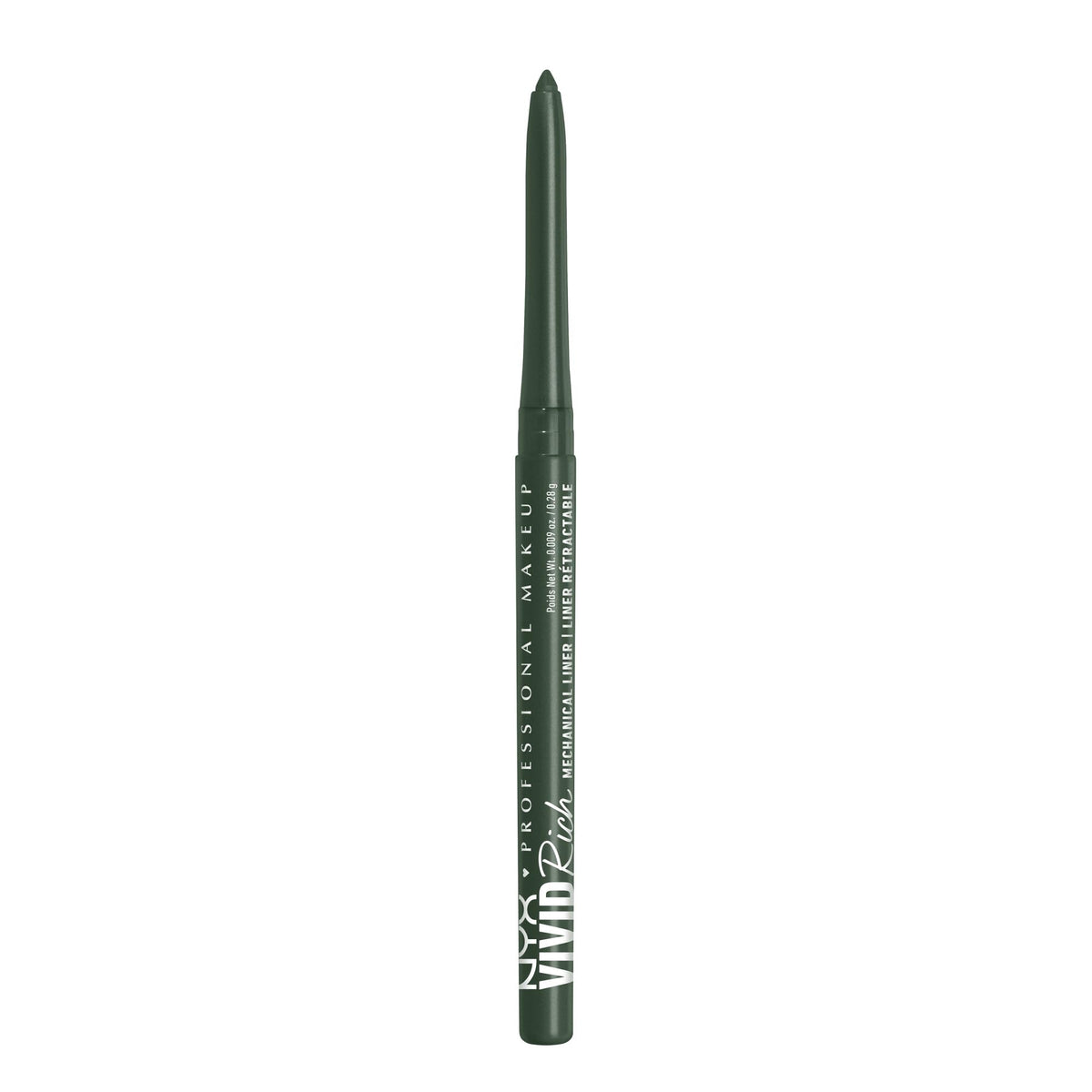 NYX Professional Makeup Mechanical Eye Pencil Emerald Empire swatch shows a rich emerald matte liner for bold looks.