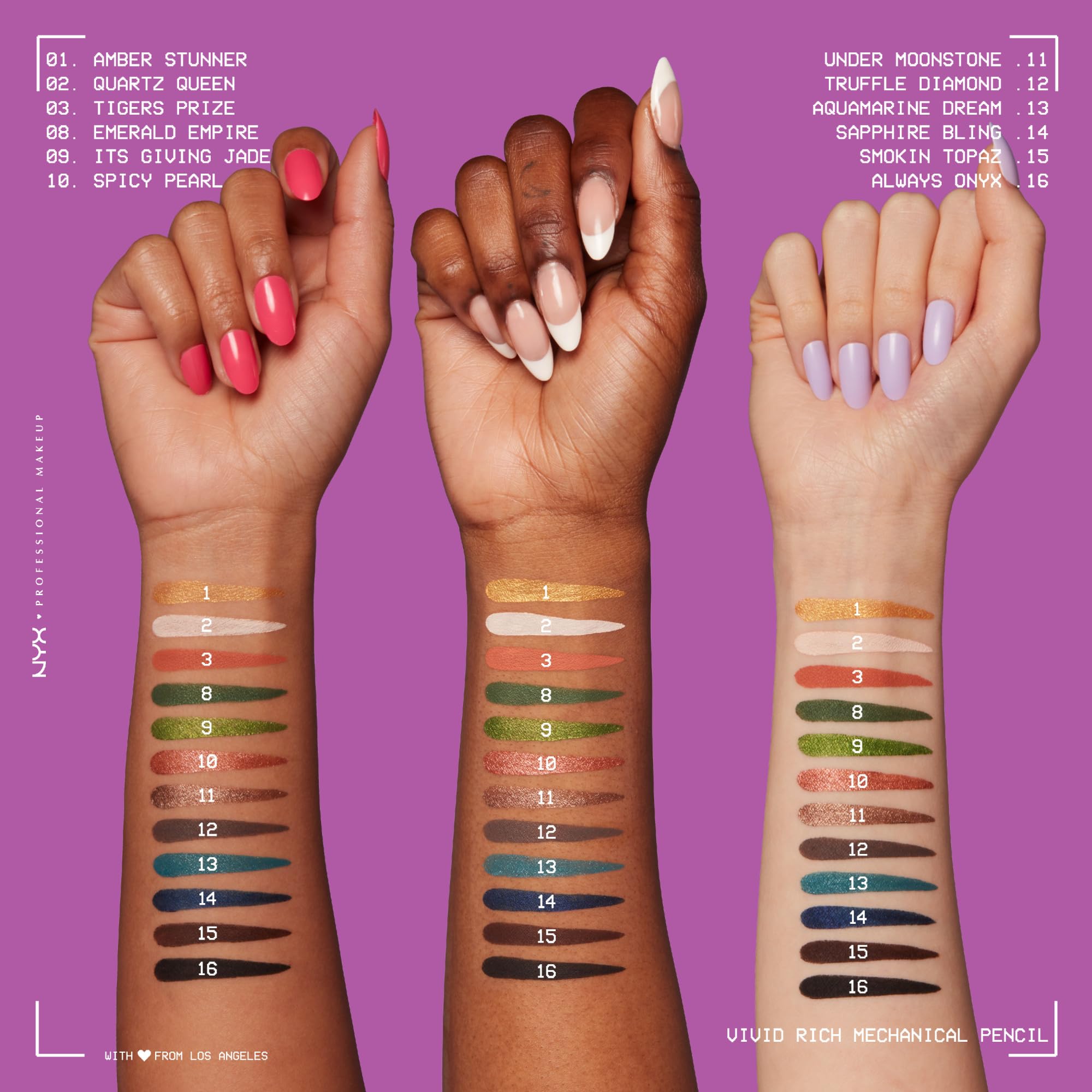 NYX Emerald Empire pencil matte finish highlight for precise, long-lasting lines.