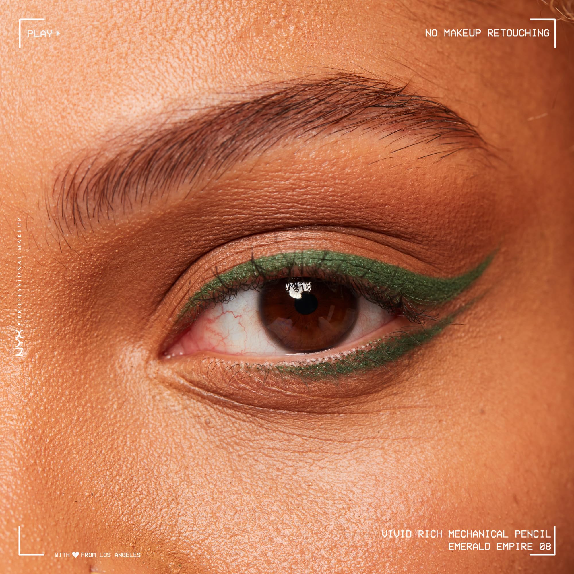 NYX Professional Makeup Mechanical Eye Pencil Emerald Empire swatches highlight vibrant gem tones for versatile styles.