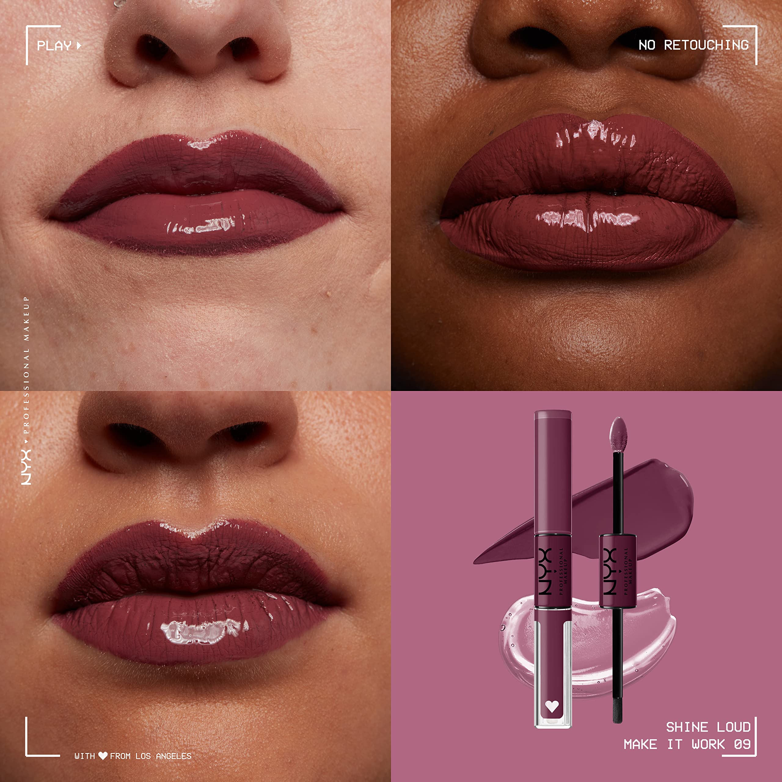 NYX Shine Loud color swatch shows 1-swipe pigment payoff.
