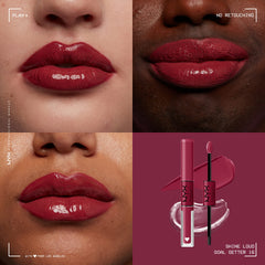 Close-up of NYX Shine Loud Goal Getter tubes highlighting bold color