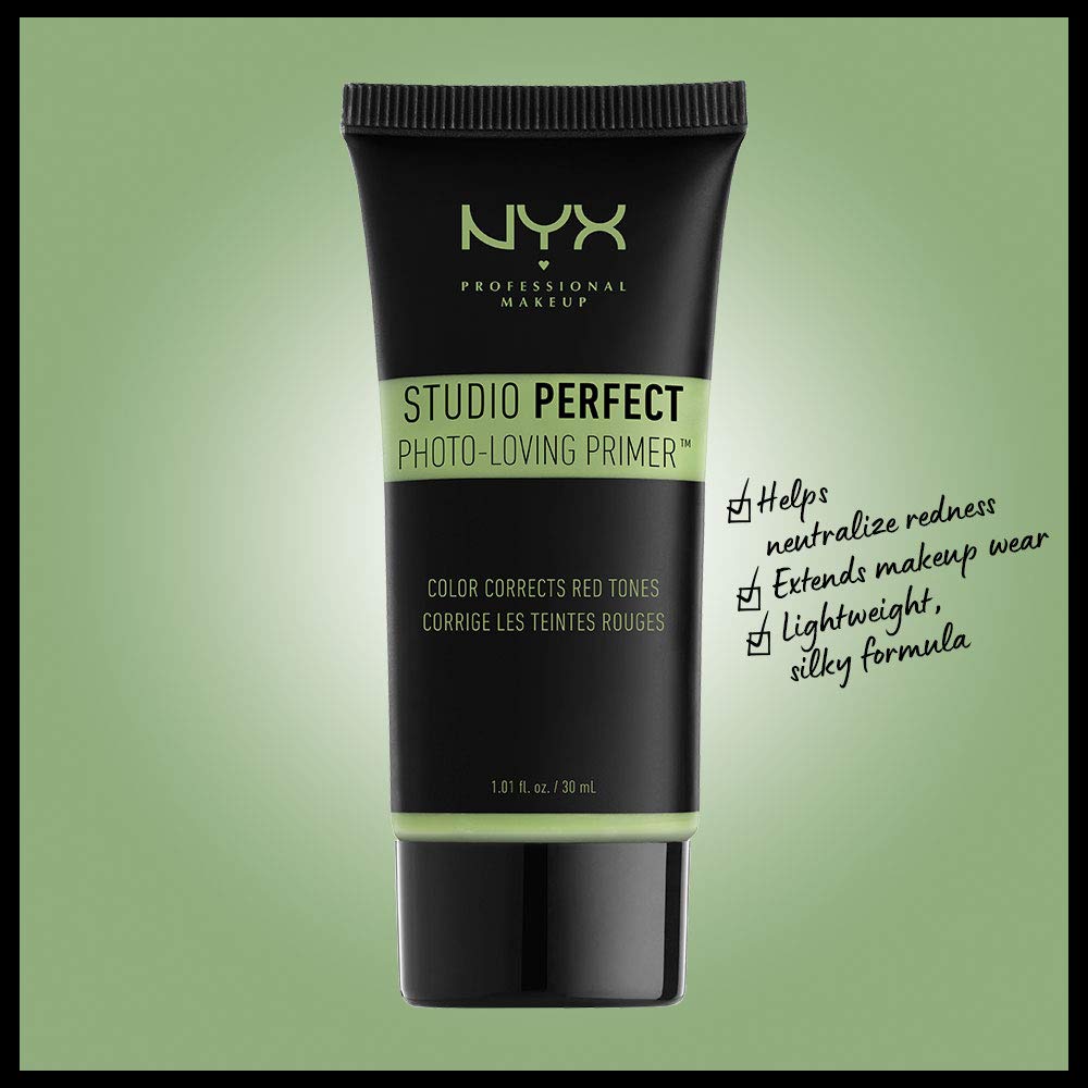 NYX Studio Perfect Primer Green application shot demonstrates smooth makeup base