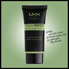 NYX Studio Perfect Primer Green application shot demonstrates smooth makeup base