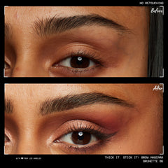 NYX Thick It Stick It brow gel fibers close-up shows tint and thickness