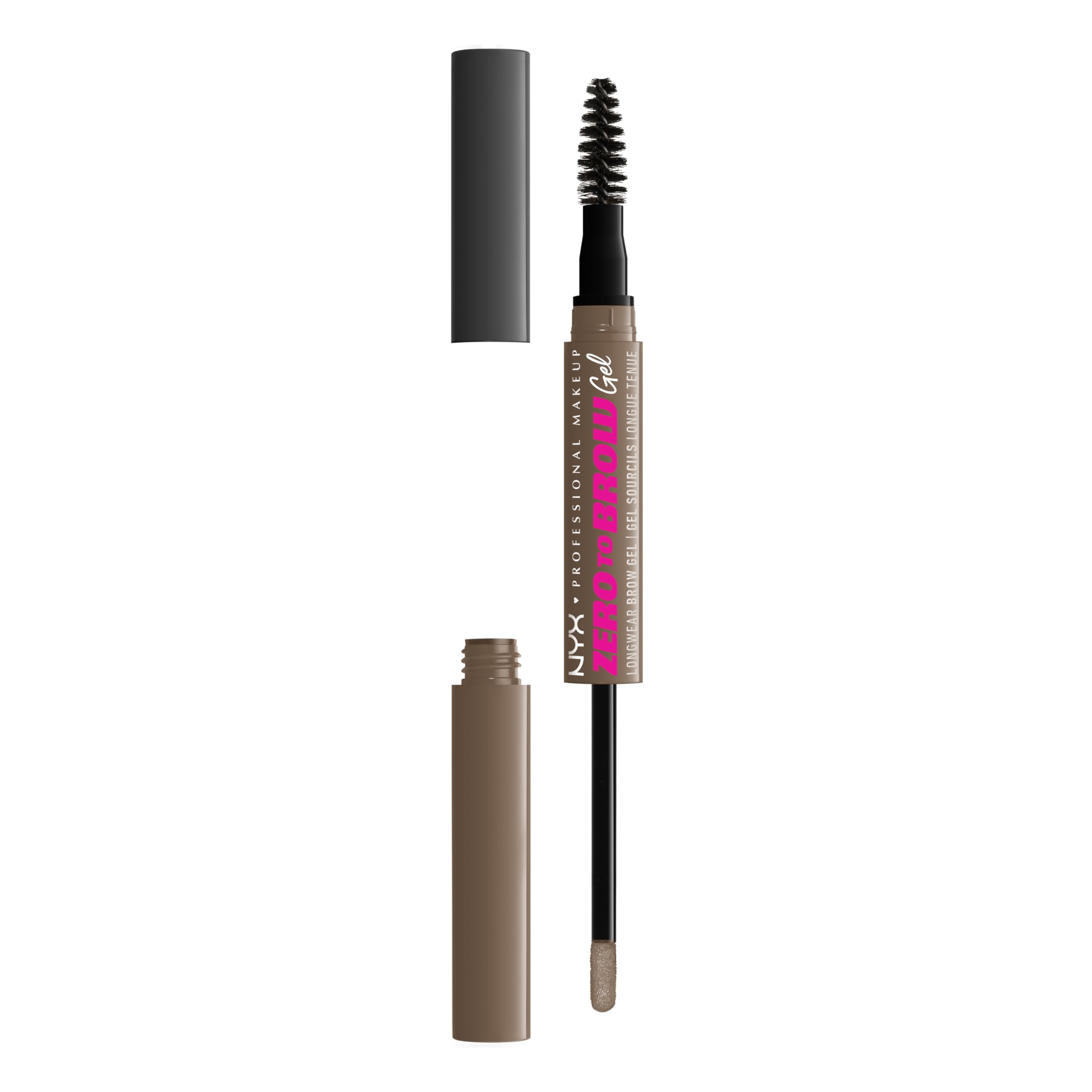 NYX Zero to Brow bottle closeup highlighting longwear gel formula