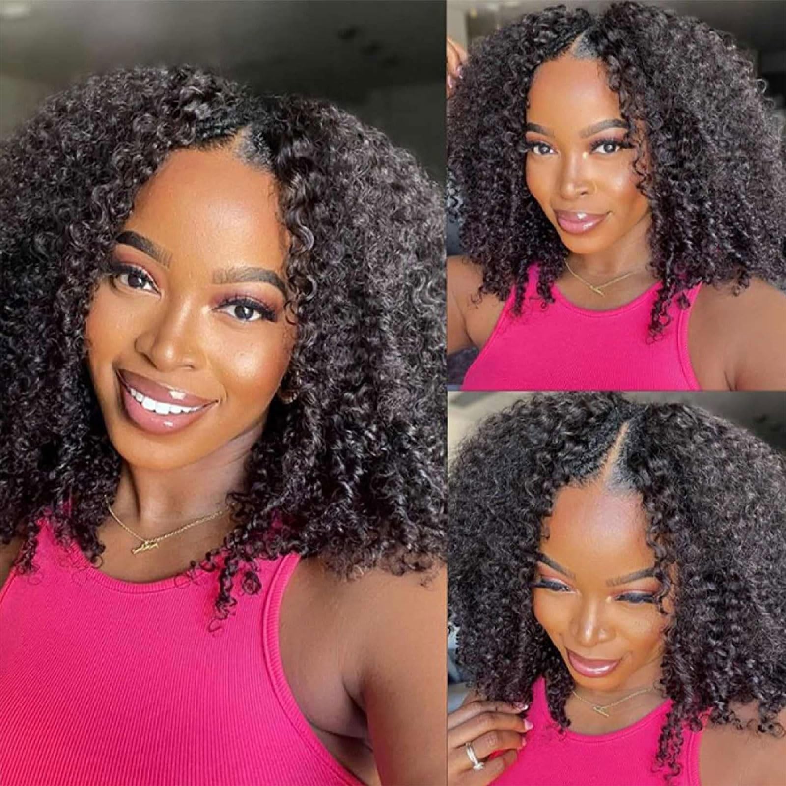 NZINZI kinky curly V-part wig afro curly texture showcases lush curl pattern and versatility.