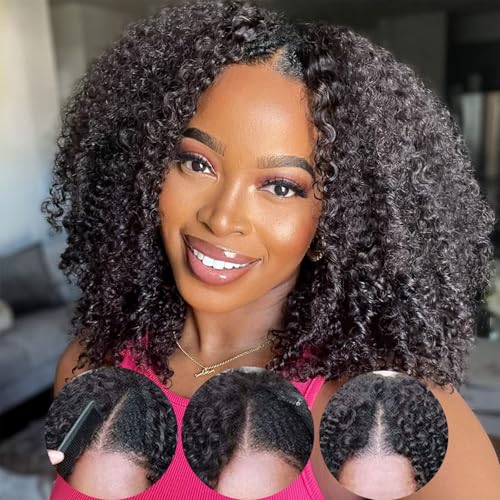 NZINZI kinky curly V-part wig drawstring closure demonstrates adjustable secure fit.