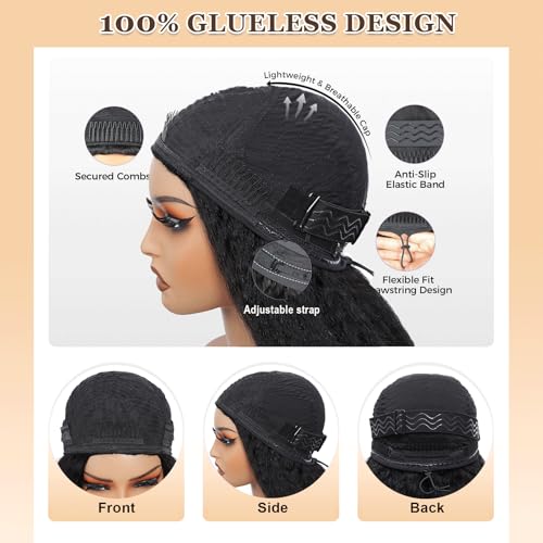 NZINZI kinky straight half wig adjustable drawstring ensures secure fit