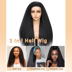 NZINZI kinky straight half wig glueless cap demonstrates comfortable wear