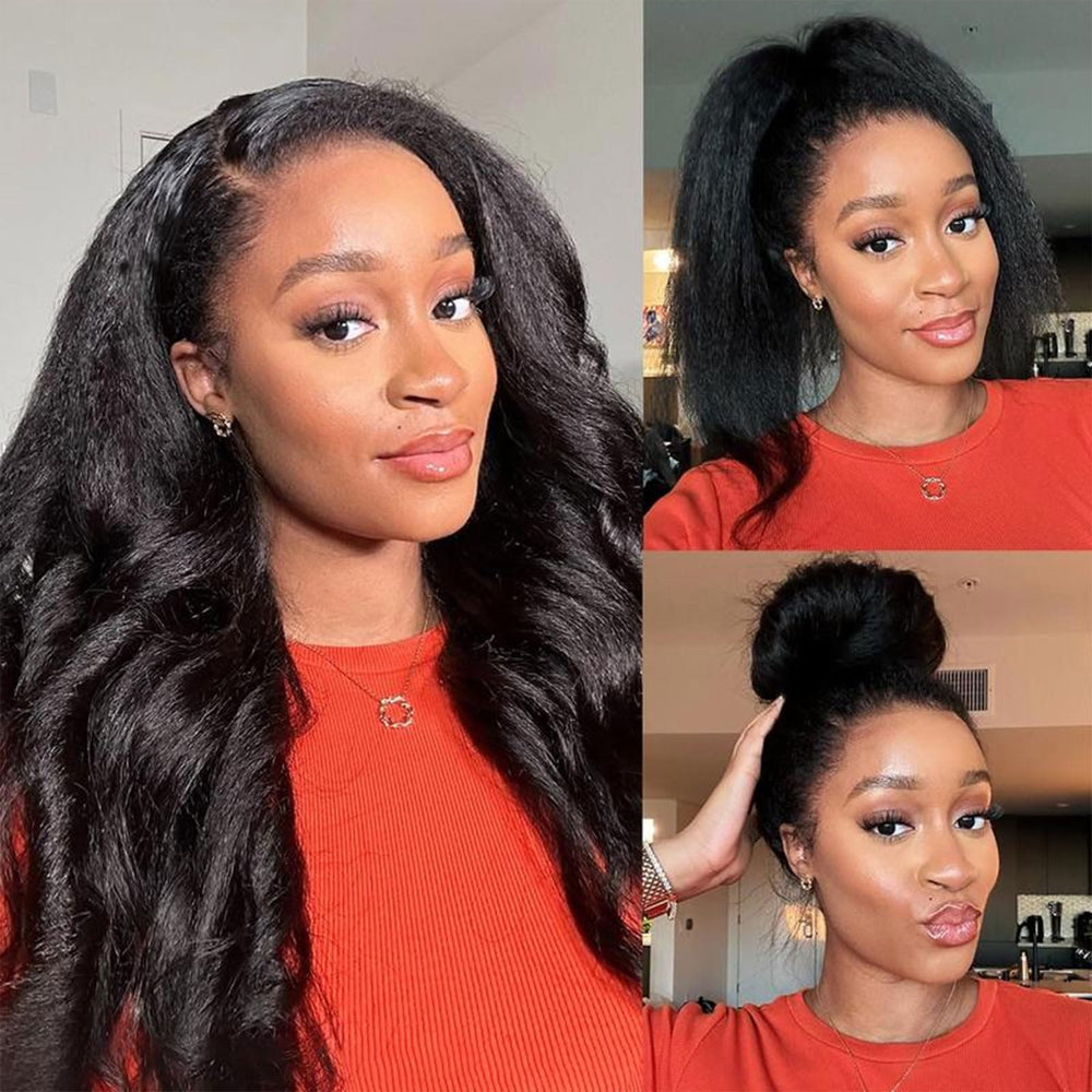 NZINZI kinky straight half wig headband-like integration for easy wear