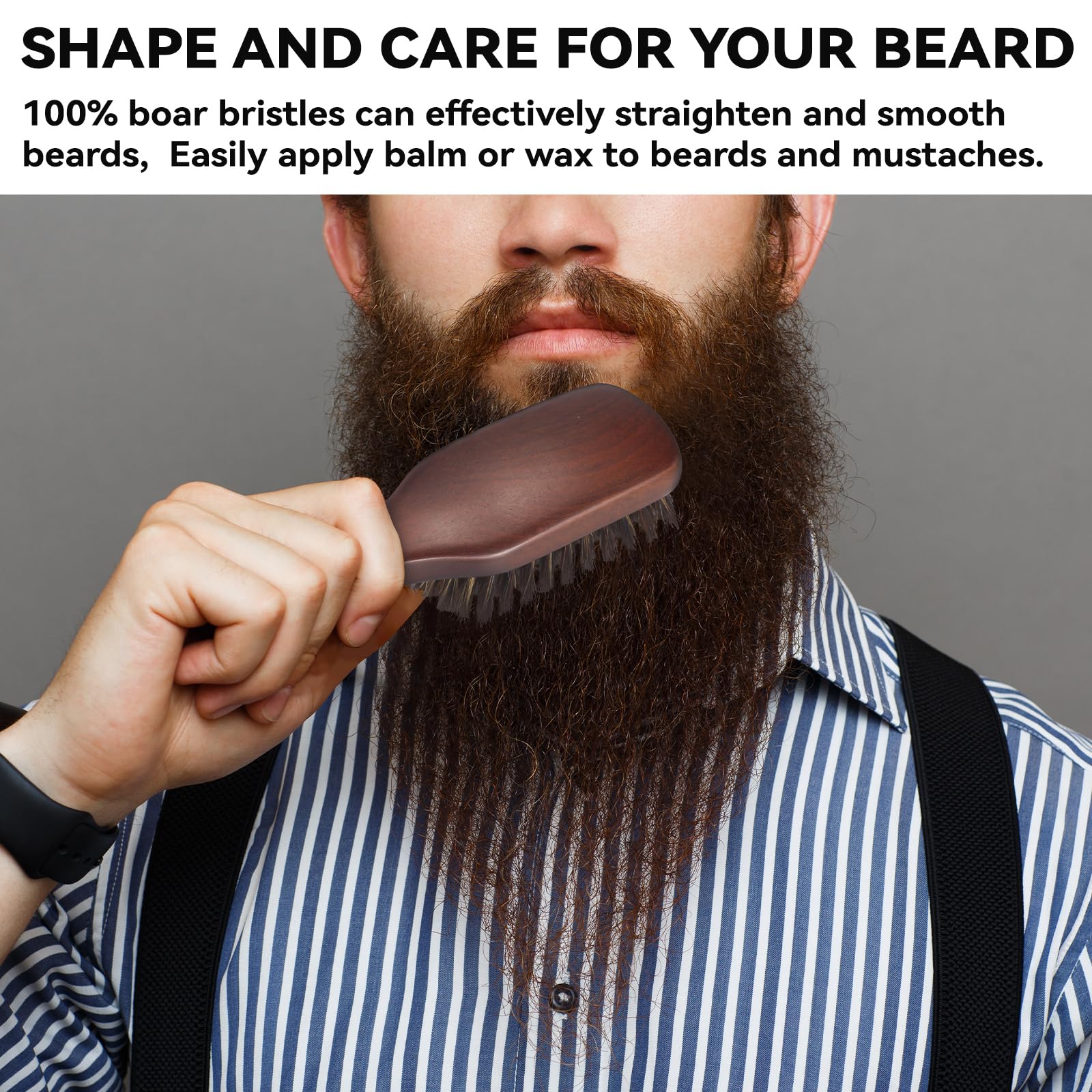 O BRUSHZOO beard brush in use smoothing beard and adding shine