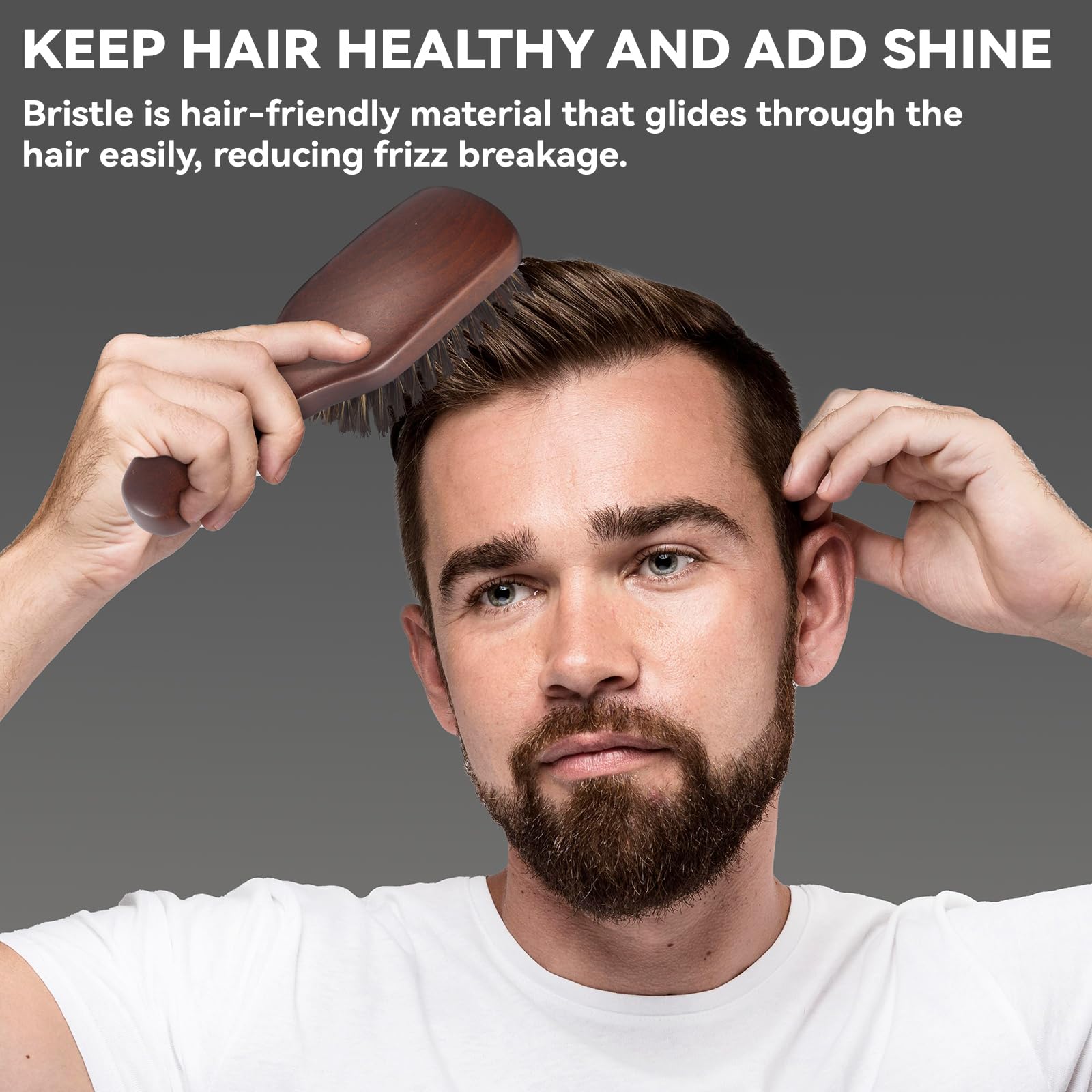 O BRUSHZOO ergonomic grip design on natural beard brush