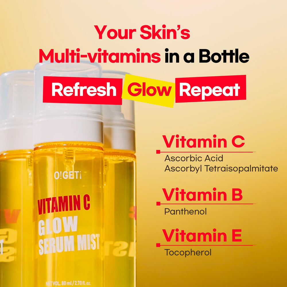 O!GETi Glow Serum Mist applied on face provides cooling, refreshing sensation.
