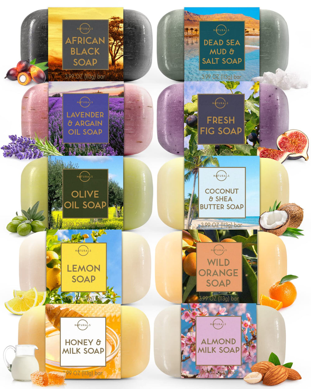 O NATURALS gift box with 10 soaps, ideal for spa-inspired gifting.