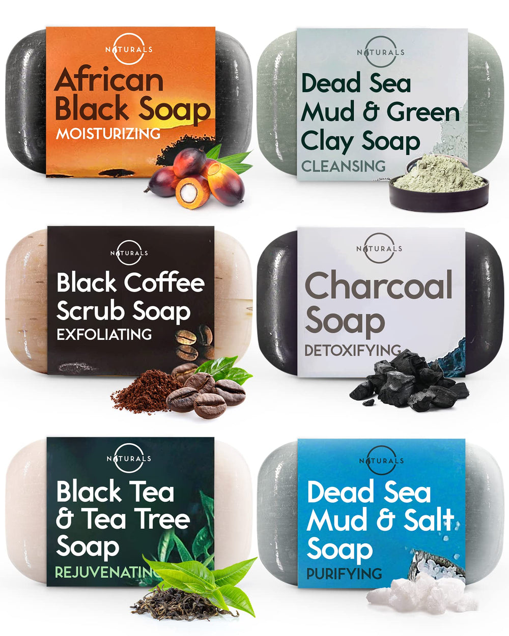 O Naturals gift-set packaging with six-bar collection for an at-home spa moment