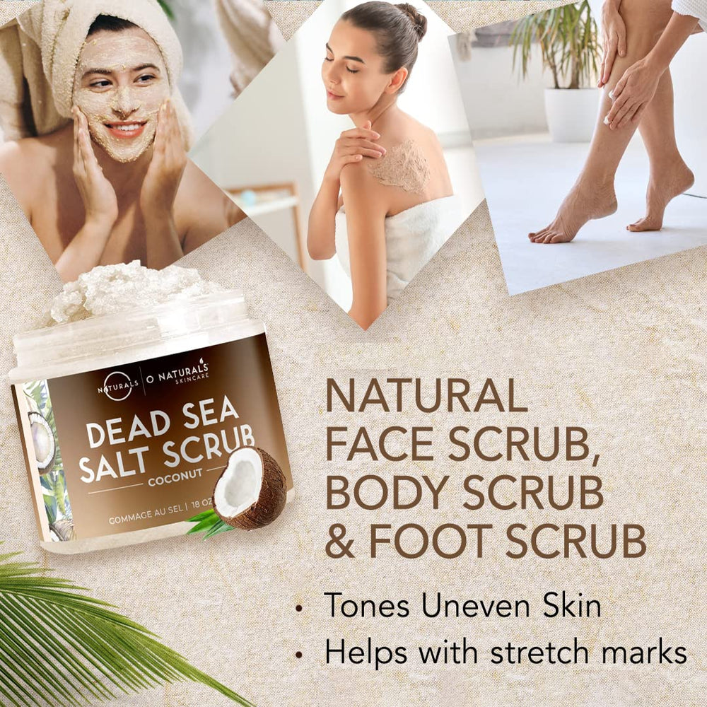 O Naturals Exfoliating Scrub coconut oil smoothing hands and skin.