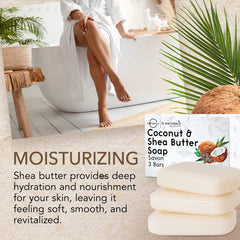 O NATURALS soap bar close-up highlighting coconut oil for deep, gentle moisturization.