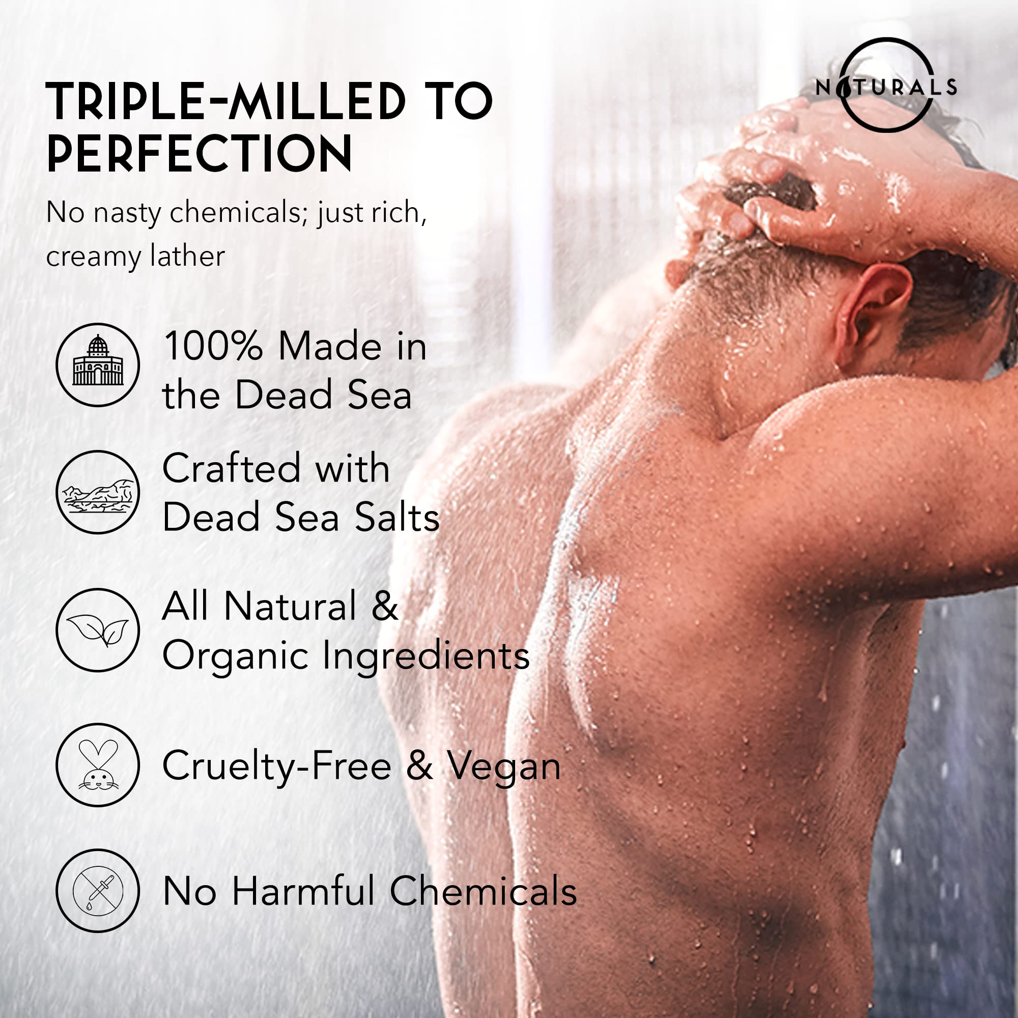 O NATURALS vegan cruelty-free symbol on packaging, emphasizing ethical soap options.