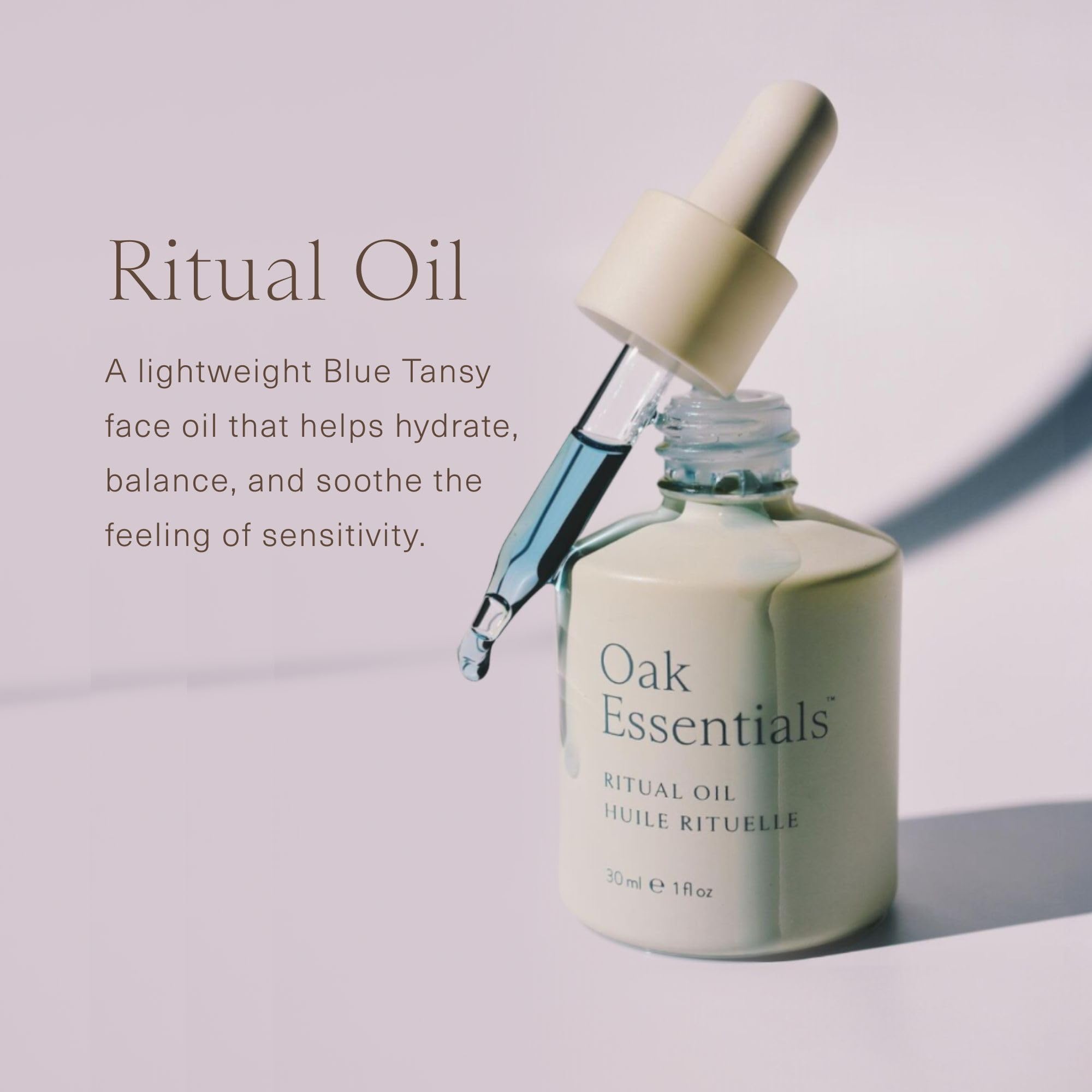 Oak Essentials Blue Tansy essence image highlighting calming color and antioxidants.