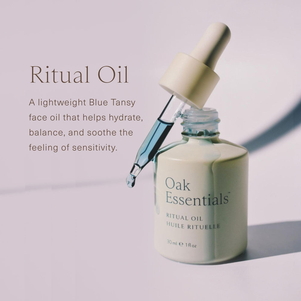 Oak Essentials Blue Tansy essence image highlighting calming color and antioxidants.