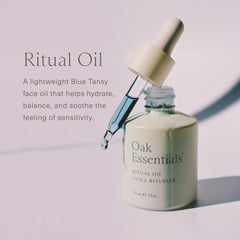 Oak Essentials Blue Tansy essence image highlighting calming color and antioxidants.