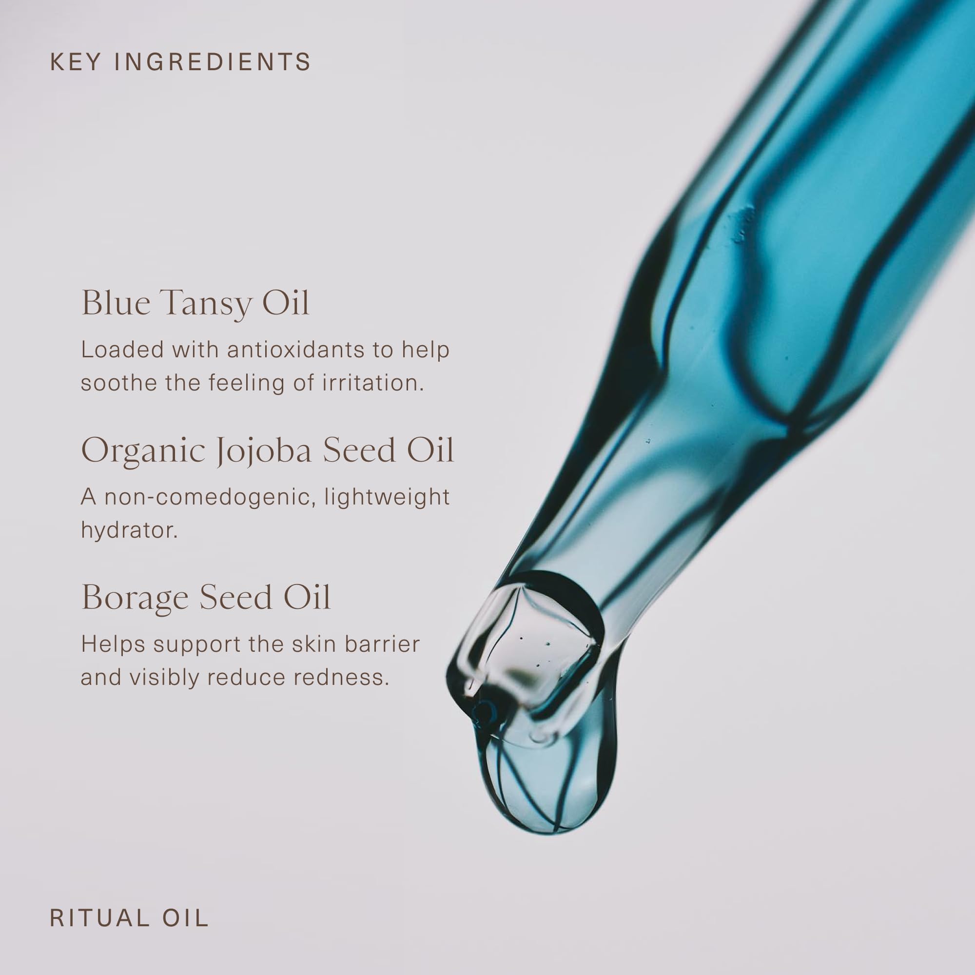 Oak Essentials clean ingredients label emphasizing silicone-free and cruelty-free skincare.