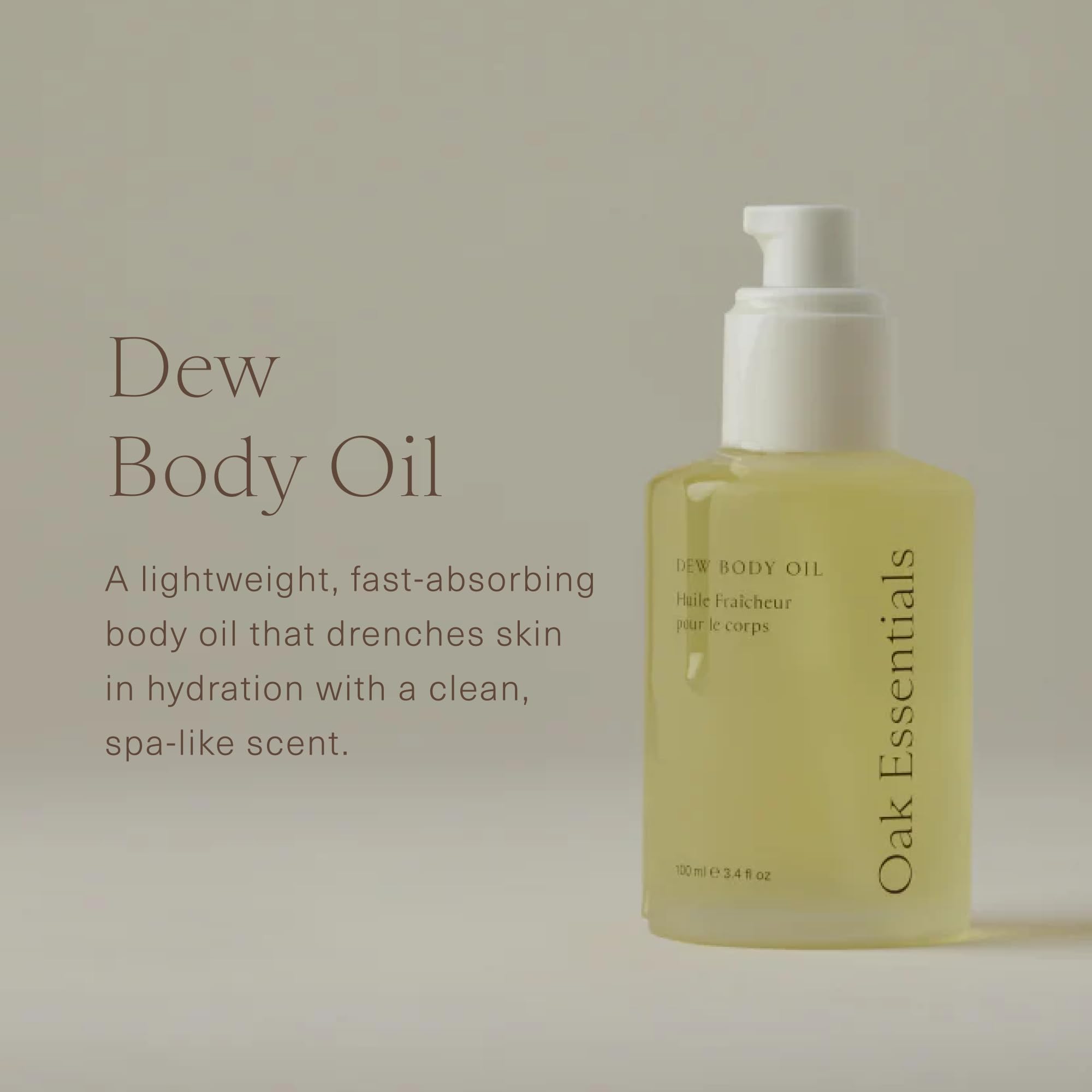 Oak Essentials Dew Body Oil dispensing cap enables precise, controlled application.