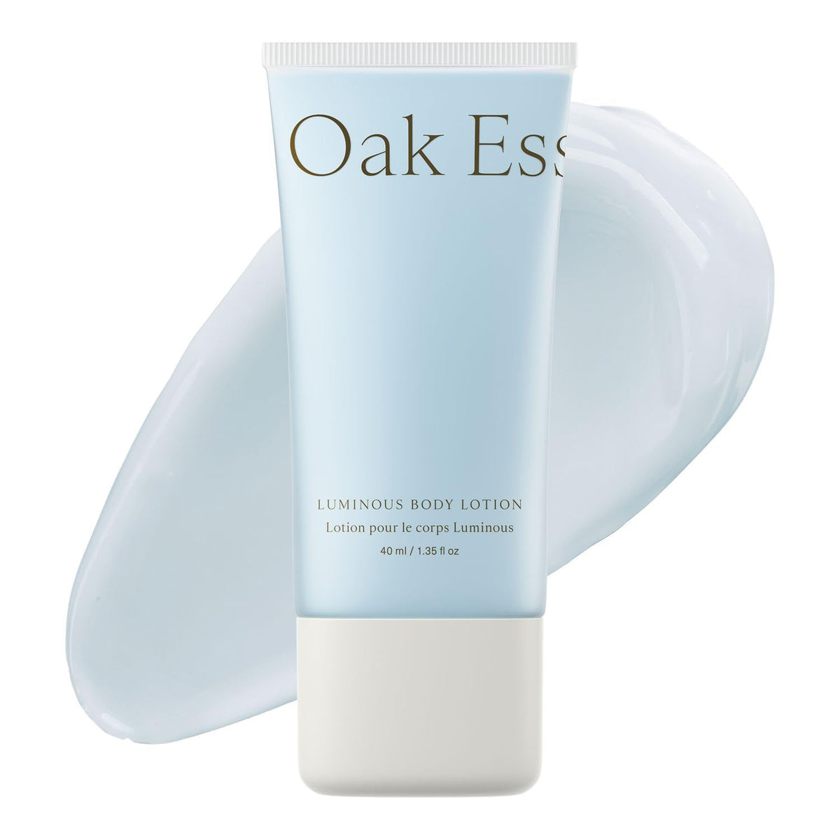 Oak Essentials Luminous Body Lotion bottle with a silky finish for radiant skin.
