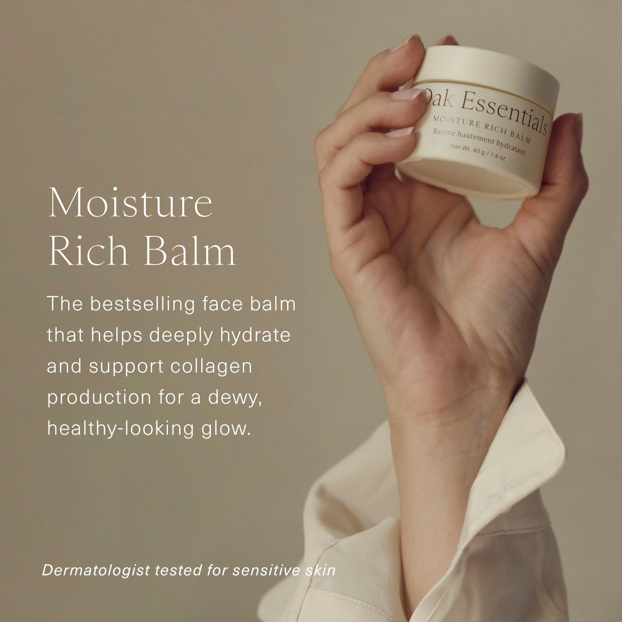 Oak Essentials Moisture Rich Balm application close-up highlighting creamy-to-oil texture for deep hydration