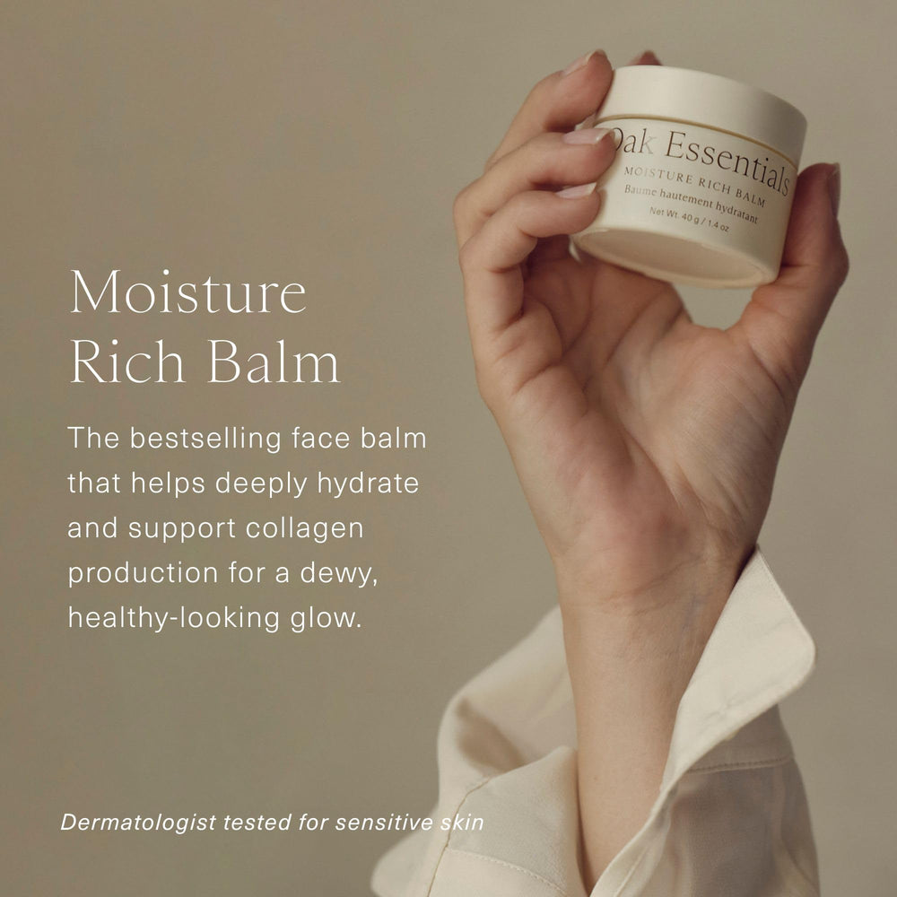 Oak Essentials Moisture Rich Balm application close-up highlighting creamy-to-oil texture for deep hydration