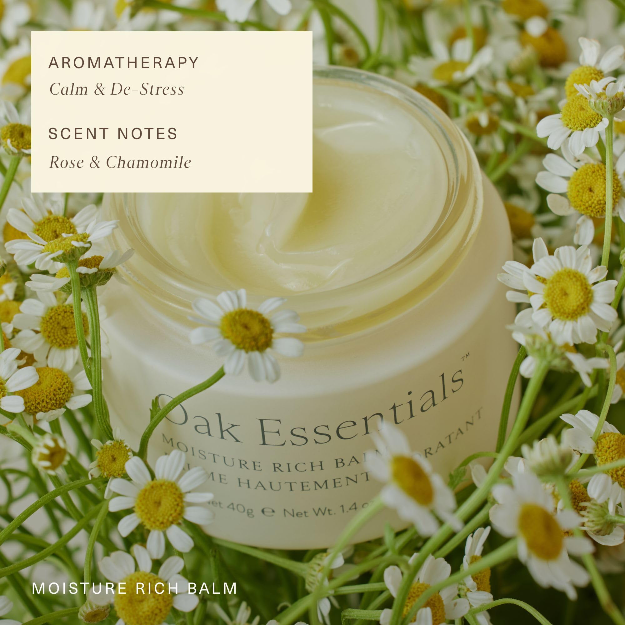 Oak Essentials Moisture Rich Balm being massaged into skin demonstrates soothing daily routine