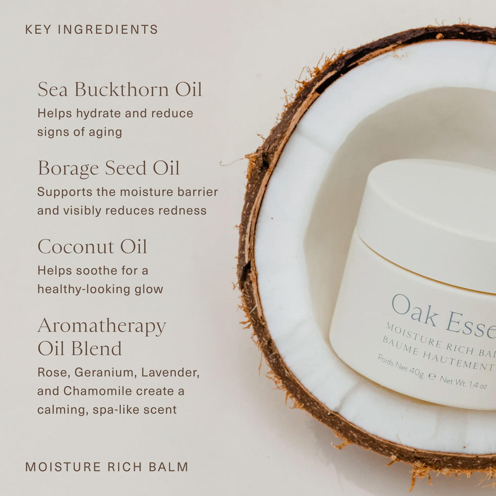 Oak Essentials Moisture Rich Balm with rose and chamomile infusion for calming skincare ritual