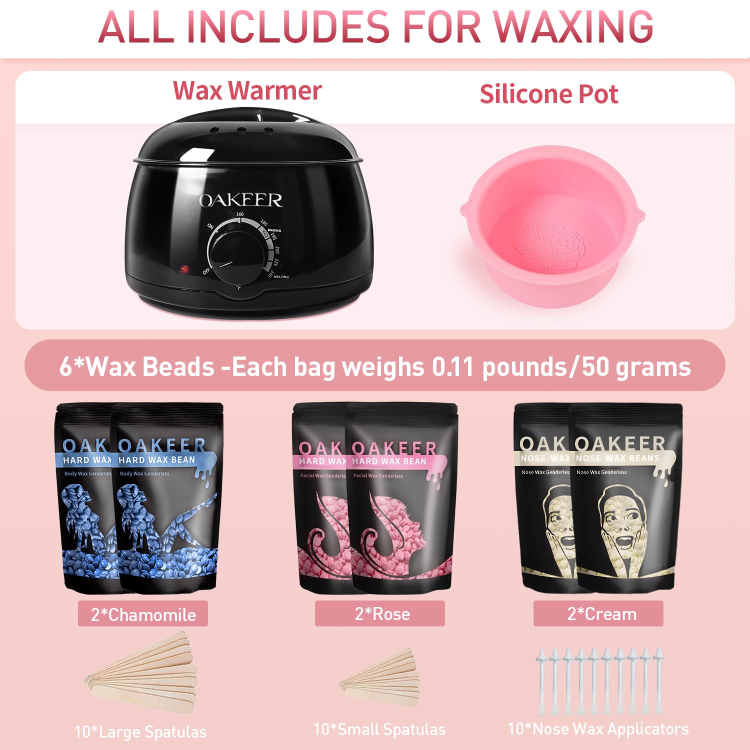 OAKEER hard wax beads 6 bags ready for efficient full body waxing.