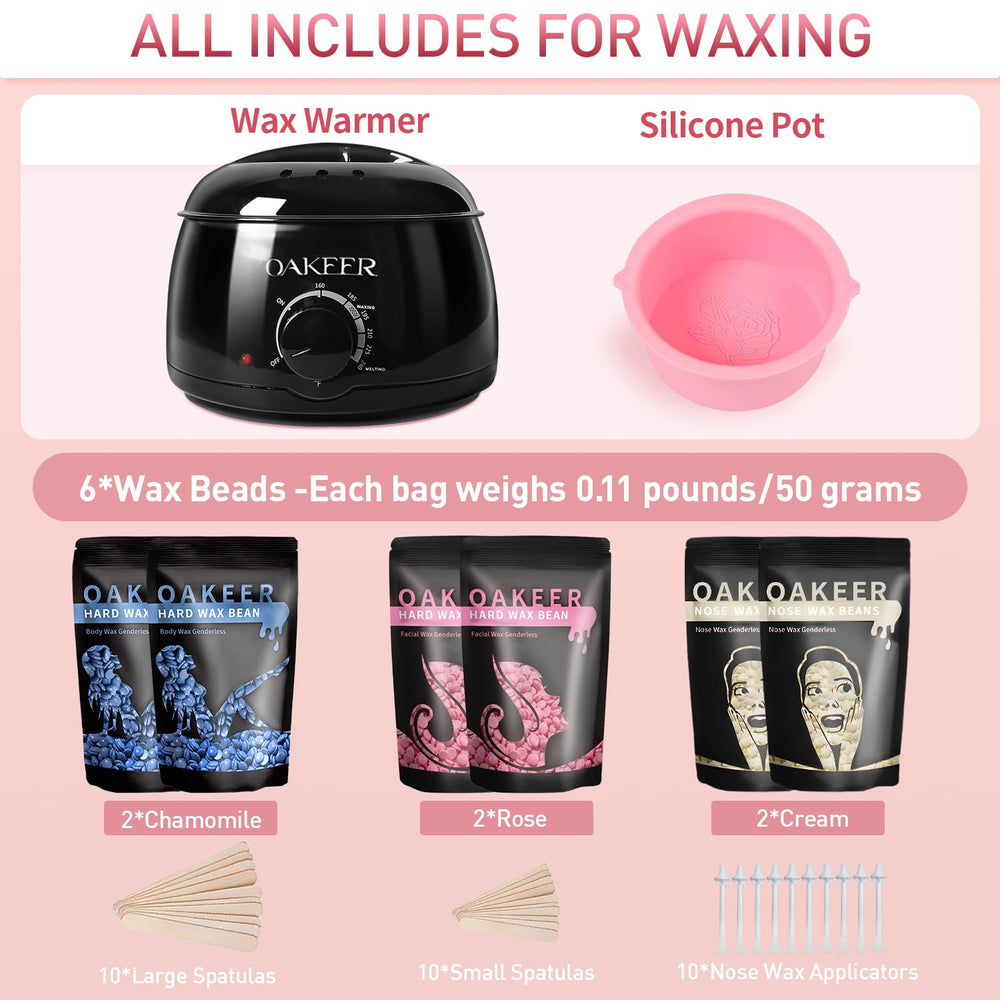 OAKEER hard wax beads 6 bags ready for efficient full body waxing.