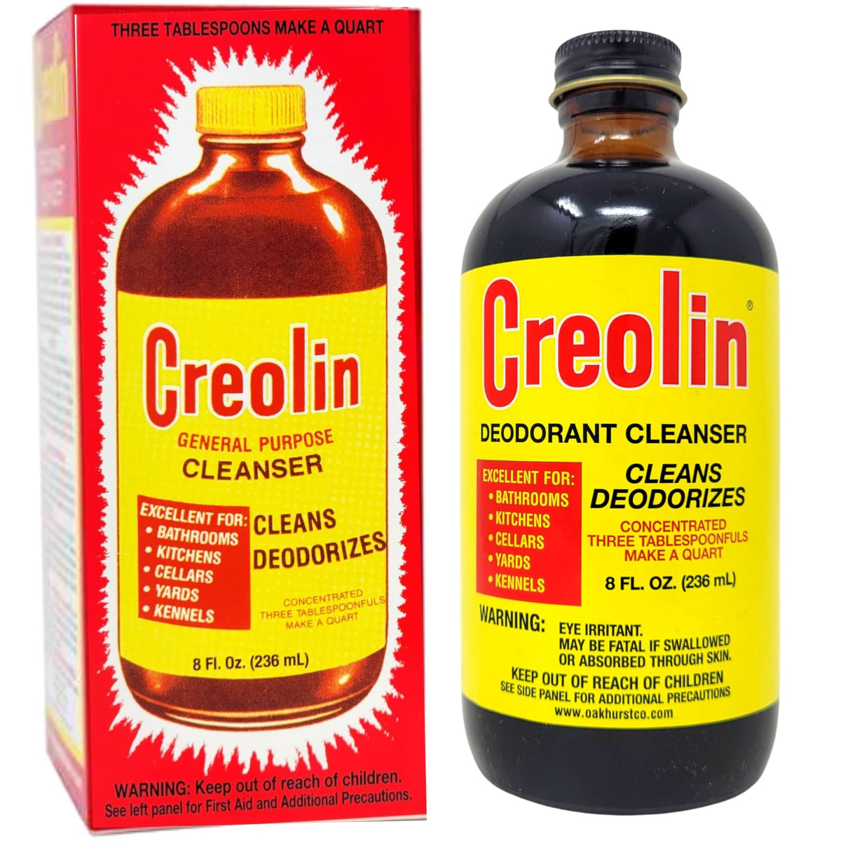 OakHurst Creolin 8oz bottle shows deodorizing power for homes and kennels