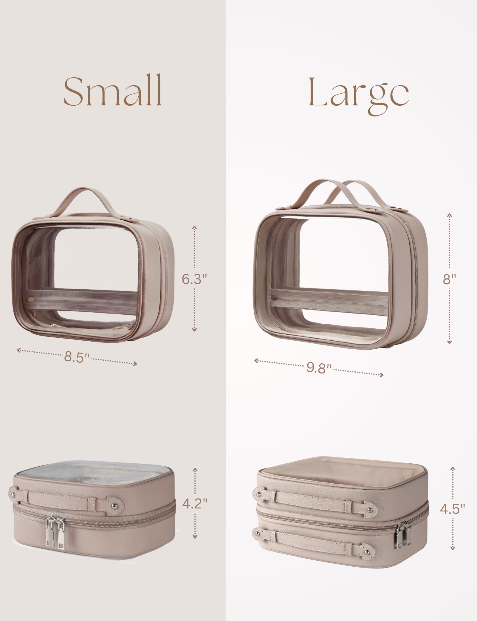 Oaque Clear Cosmetic Bag saffiano faux leather detail and clear PVC