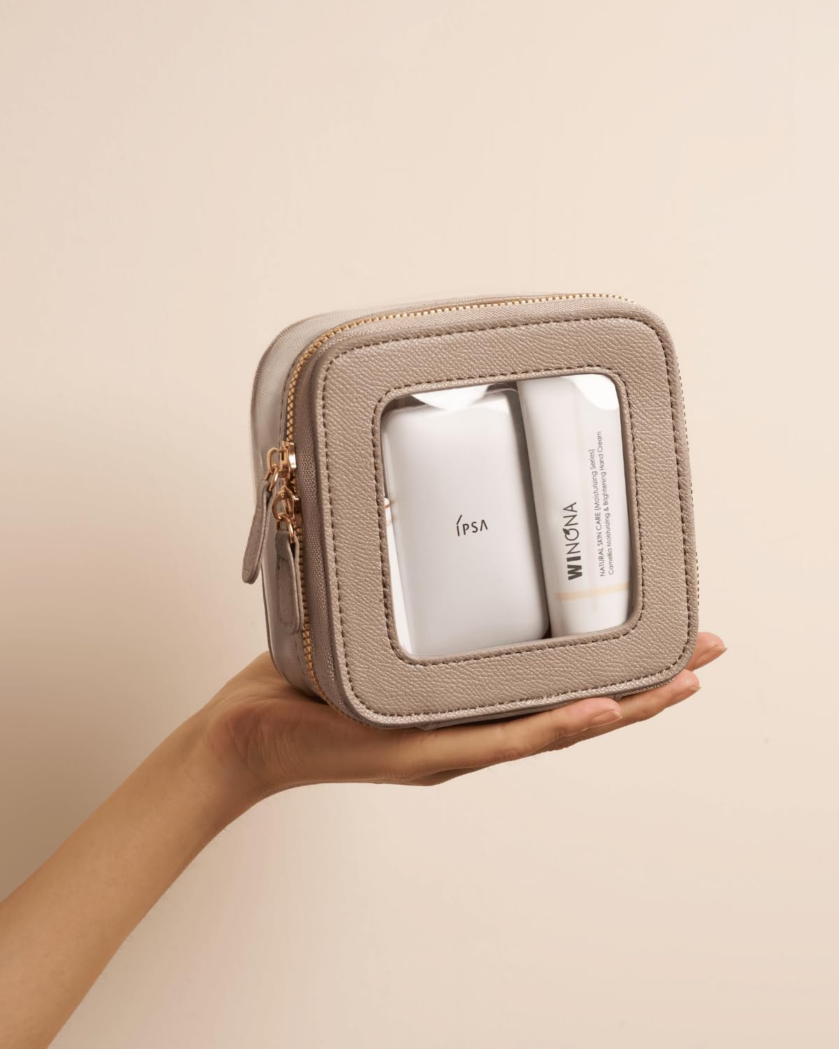 Oaque Clear Cosmetic Bag In Purse slips neatly into handbags for on-the-go essentials.