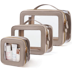 Oaque Clear Cosmetic Bag Stone Mini shows compact organization for on-the-go touch-ups.