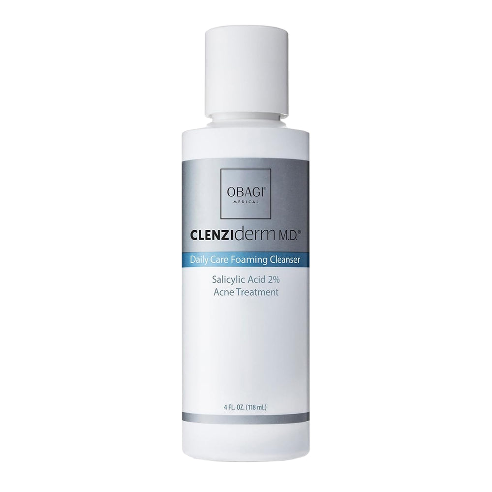 Obagi CLENZIderm Daily Care Foaming Cleanser bottle—daily acne cleansing