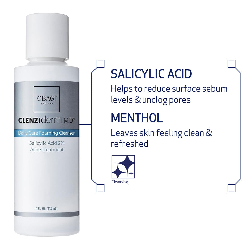 Obagi CLENZIderm Daily Care supports acne management within a refreshed cleansing routine.