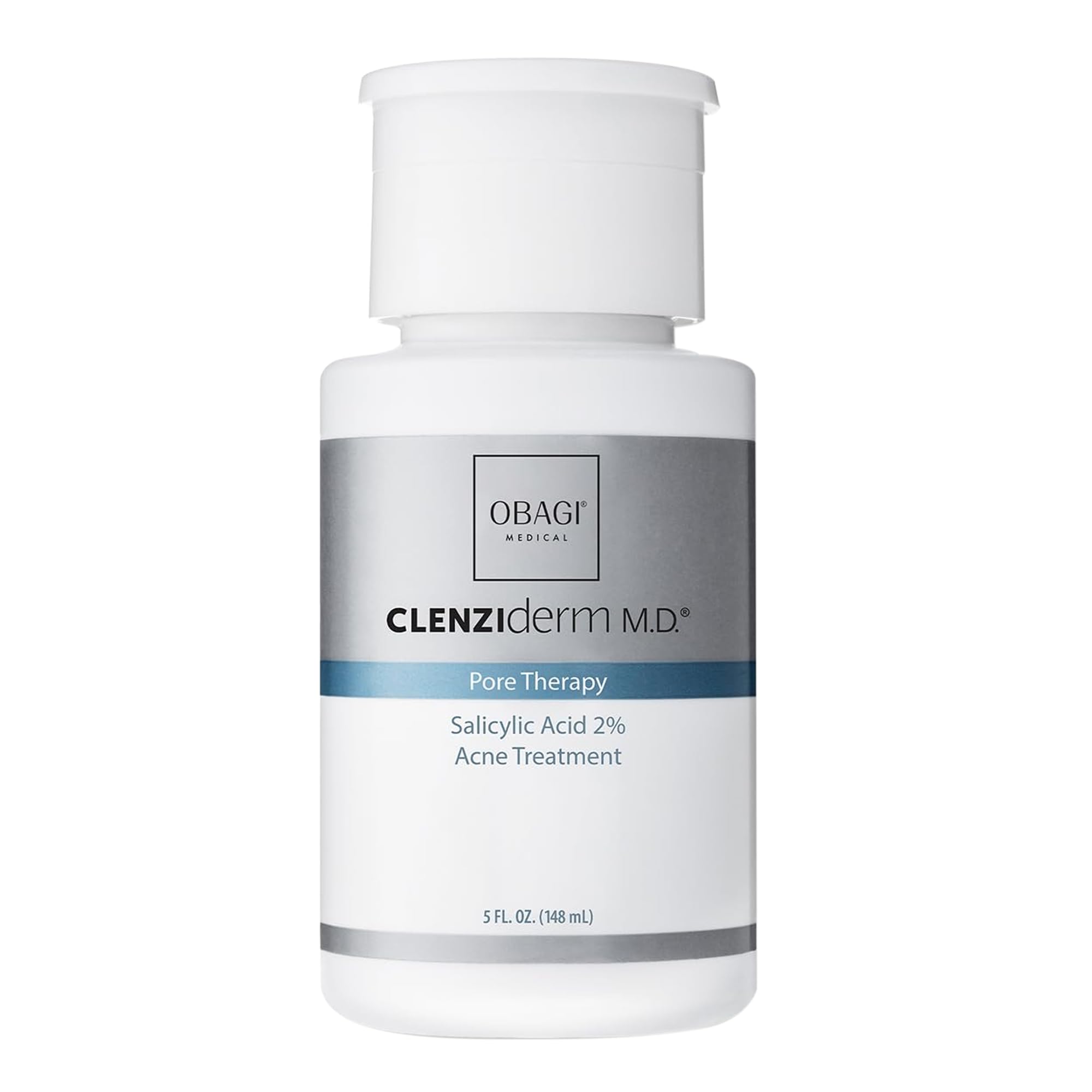 Obagi CLENZIderm M.D. Pore Therapy bottle front showing 2% salicylic acid for clear pores.