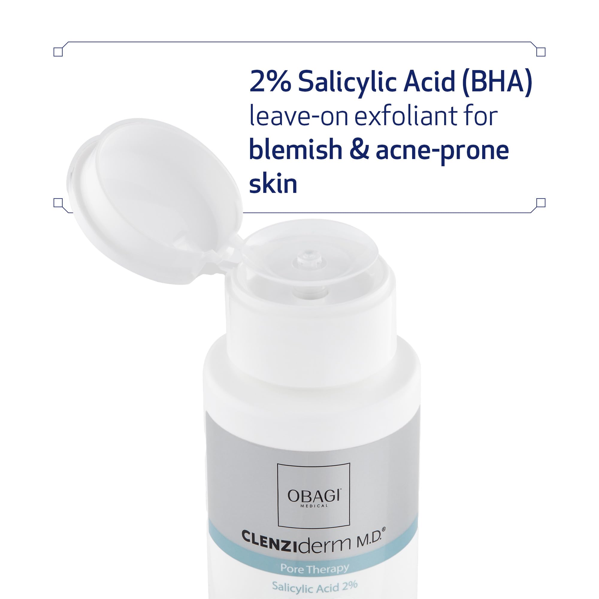 Obagi CLENZIderm toner label detail emphasizes 2% salicylic acid benefits.