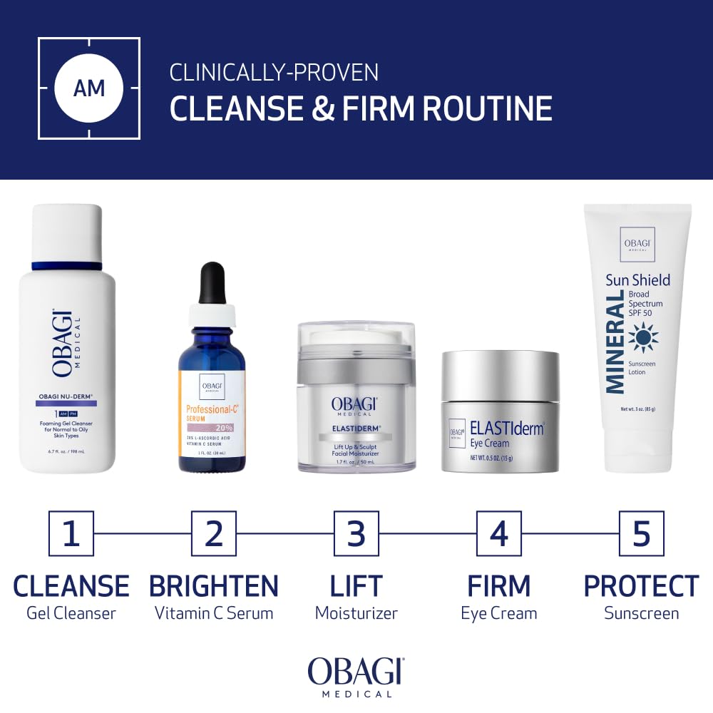 Obagi ELASTIderm Eye Cream bottle-on-dresser suggests ready-to-use daily skincare ritual.